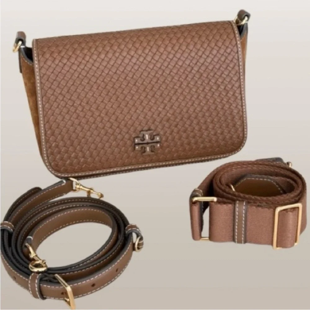 🆕- TORY BURCH THEA WOVEN FLAP SUEDE CROSSBODY. BRAND NEW Gorgeous